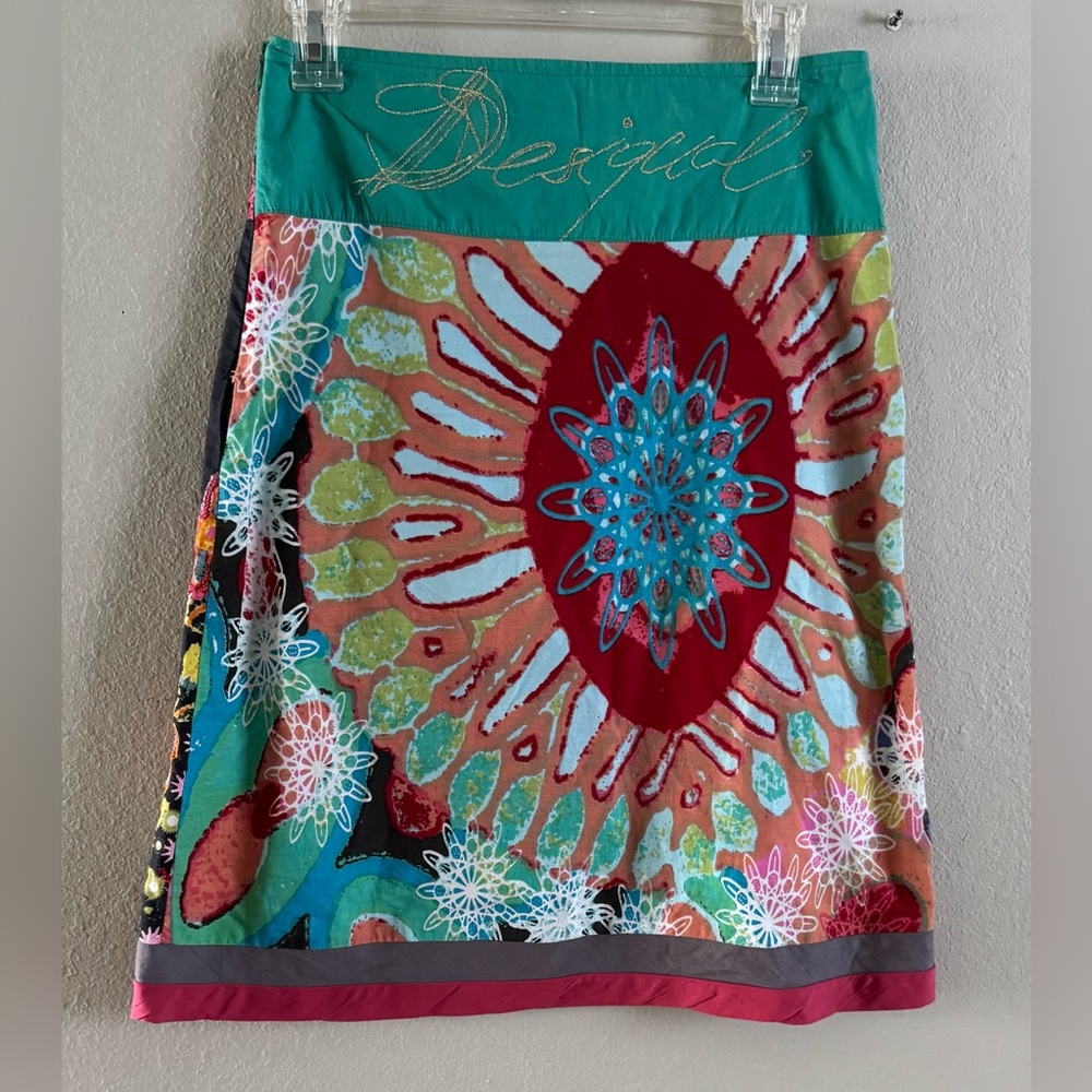 Desigual Multicolor Front Black Floral Back Pencil Skirt Size 36” Resort Wear